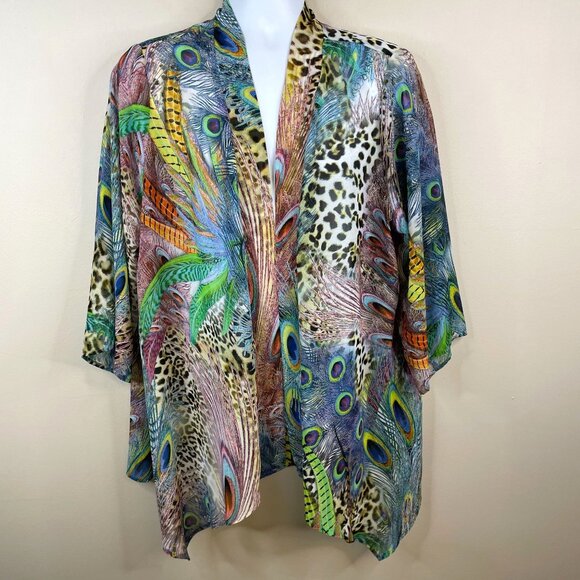 Travel Elements Art To Wear Peacock Kimono Top 1X Animal Print Capsule Duster - Picture 1 of 13